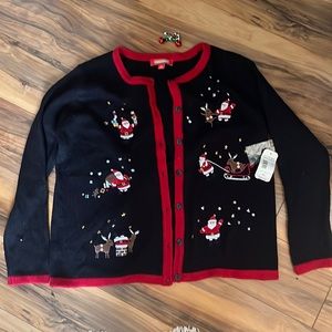 Christmas Button Down Sweater with matching earrings